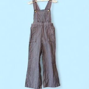 1970s Kids Railroad Stripe Denim Overalls Handmade